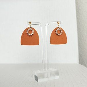 Arch Half Oval Orange Polymer clay earrings Handmade lightweight 1.5"